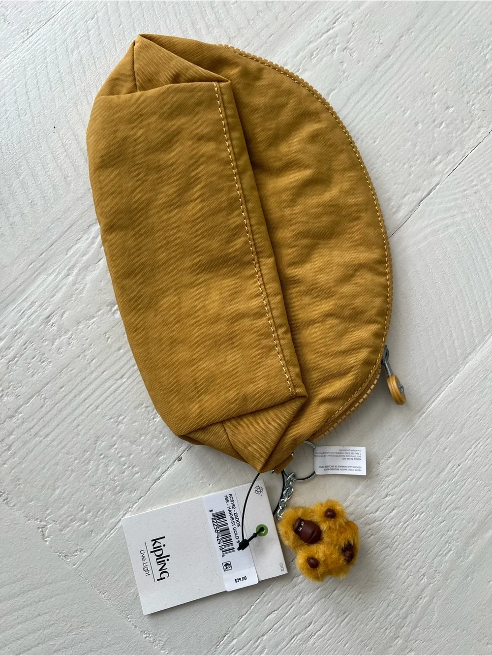 Kipling Mustard Yellow Pouch with Monkey Charm 9X6 Great size.